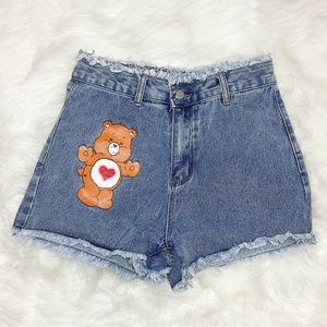 care bears raw cut denim shorts !!